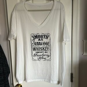 Cute vneck tshirt… smooth as Tennessee, whiskey, sweetest strawberry wine logo